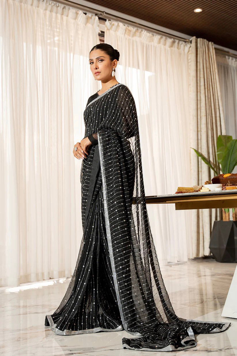 Fantastic Georgette Black Color Saree