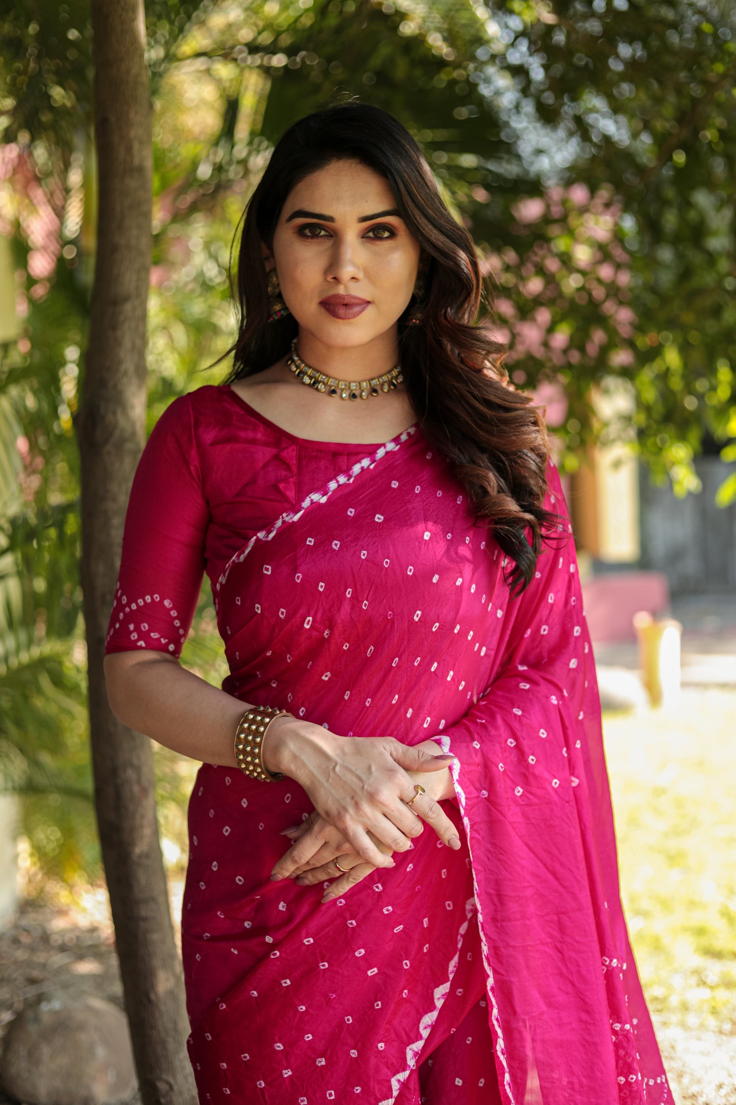 Gorgeous Pure Bandhej Pink Color Silk Saree