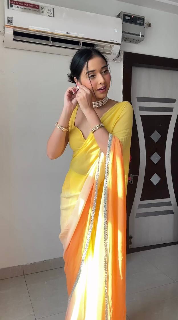 Glimmering Georgette Yellow Color Ready To Wear Saree