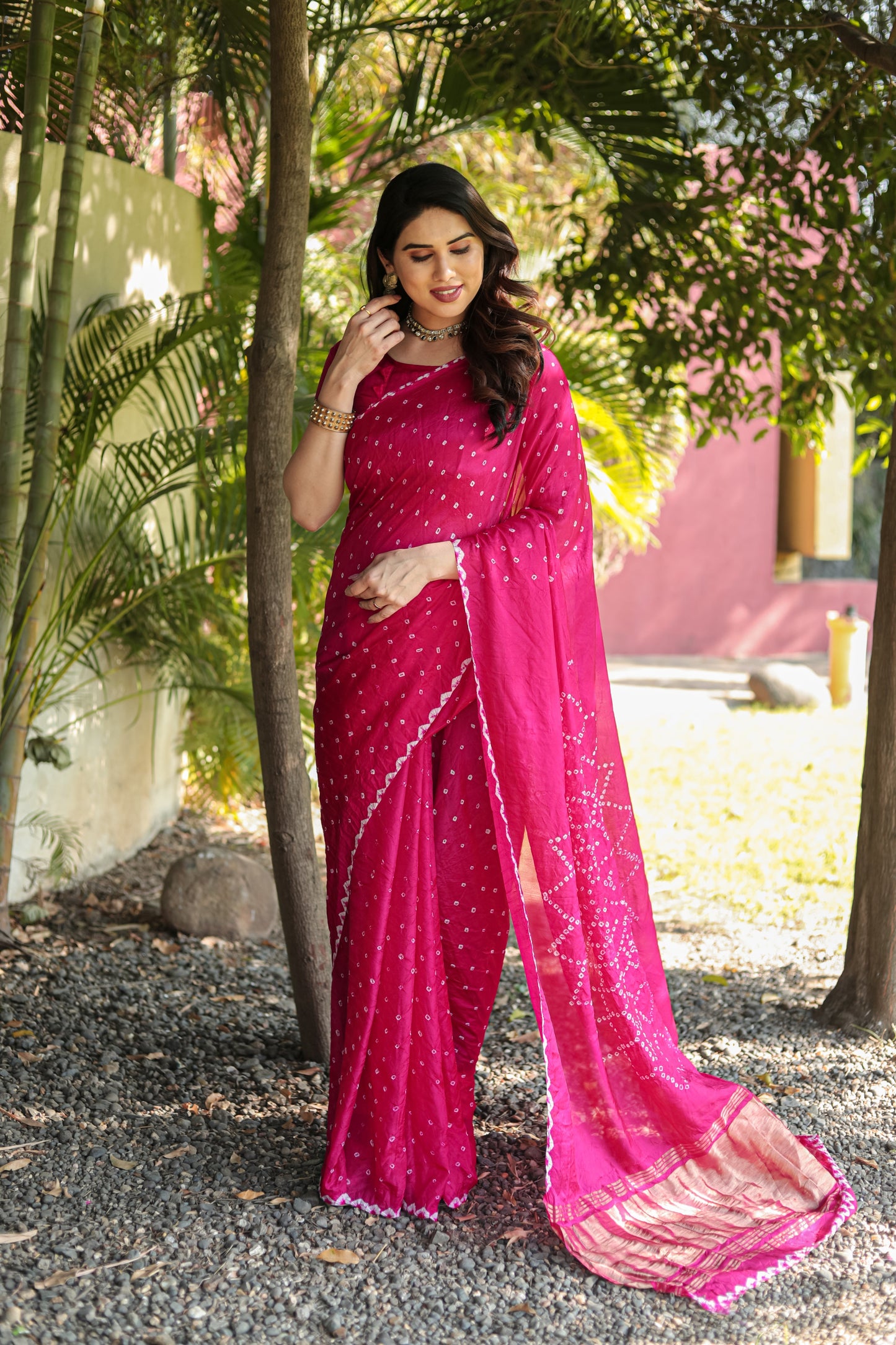 Gorgeous Pure Bandhej Pink Color Silk Saree