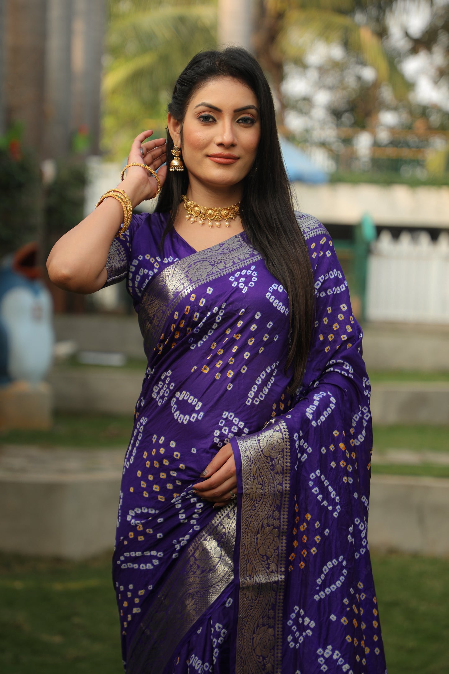 Blissful Kanjivaram Bandhej Royal Blue Color Silk Saree