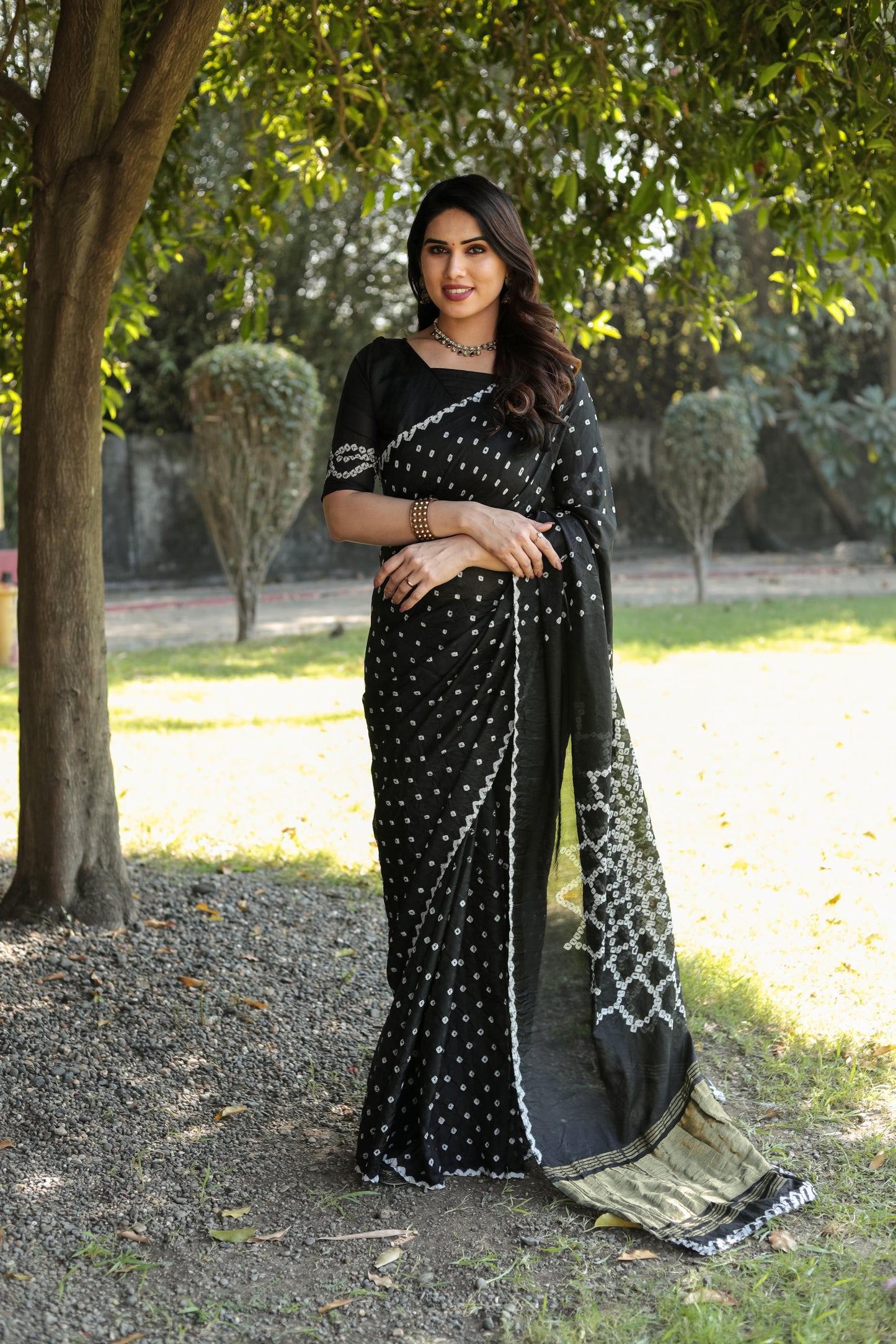 Gorgeous Pure Bandhej Black Color Silk Saree