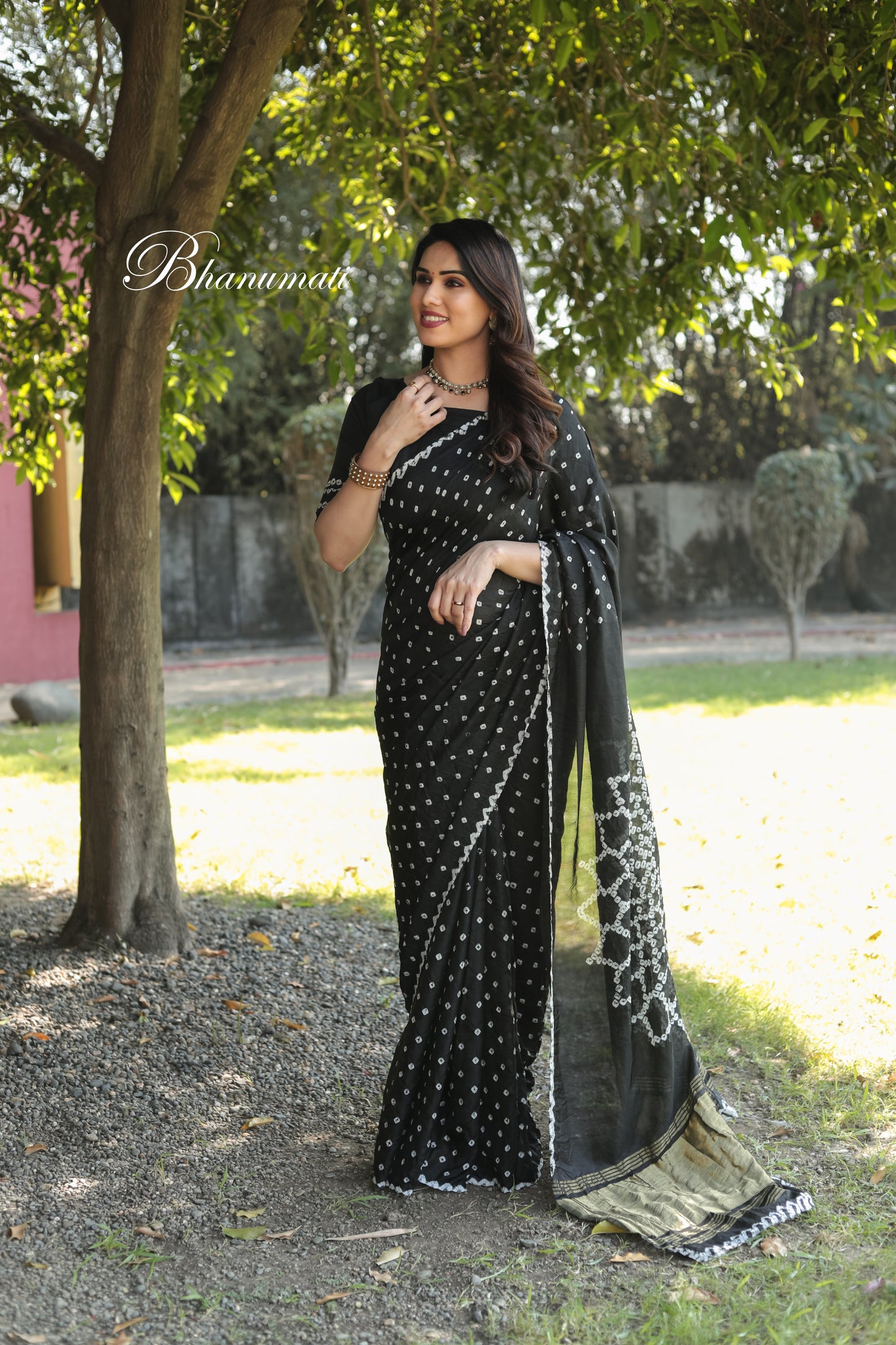 Gorgeous Pure Bandhej Black Color Silk Saree