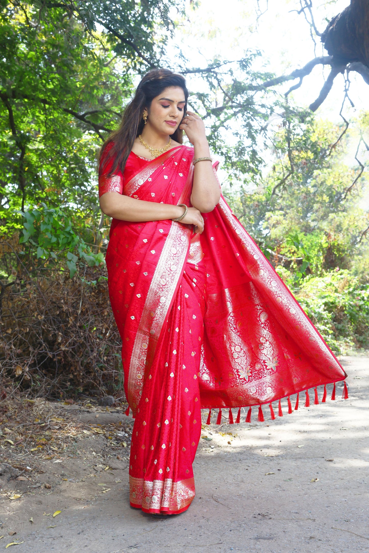 Beautiful Kanjivaram Soft Satin Red Silk Saree