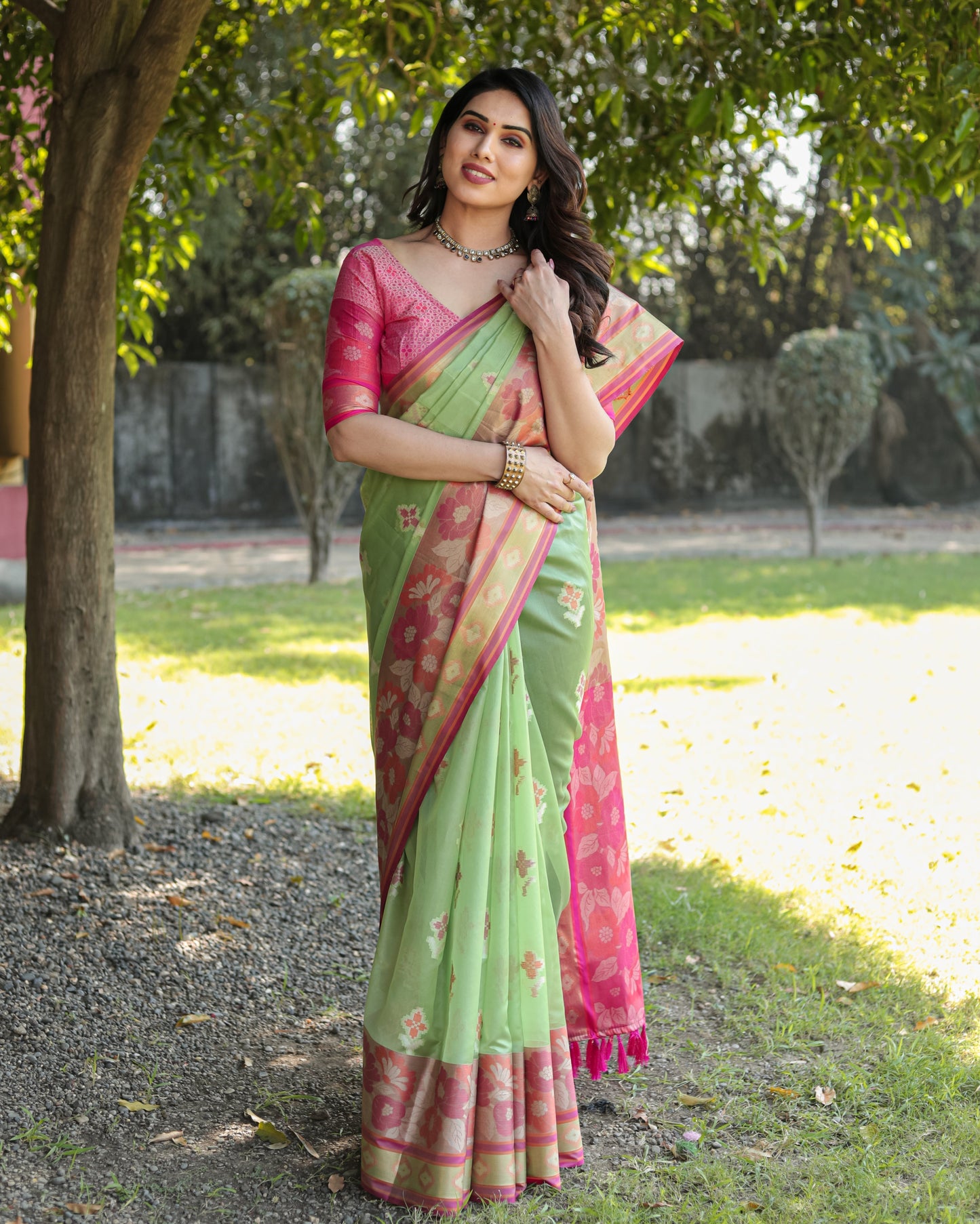 Trendy Organza Perrot Color Silk Sarees