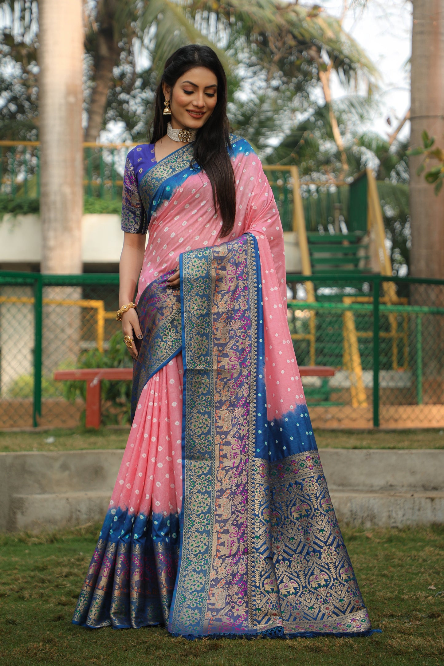 Fabulous Bandhej Kanjivaram Gajari Color Silk Saree