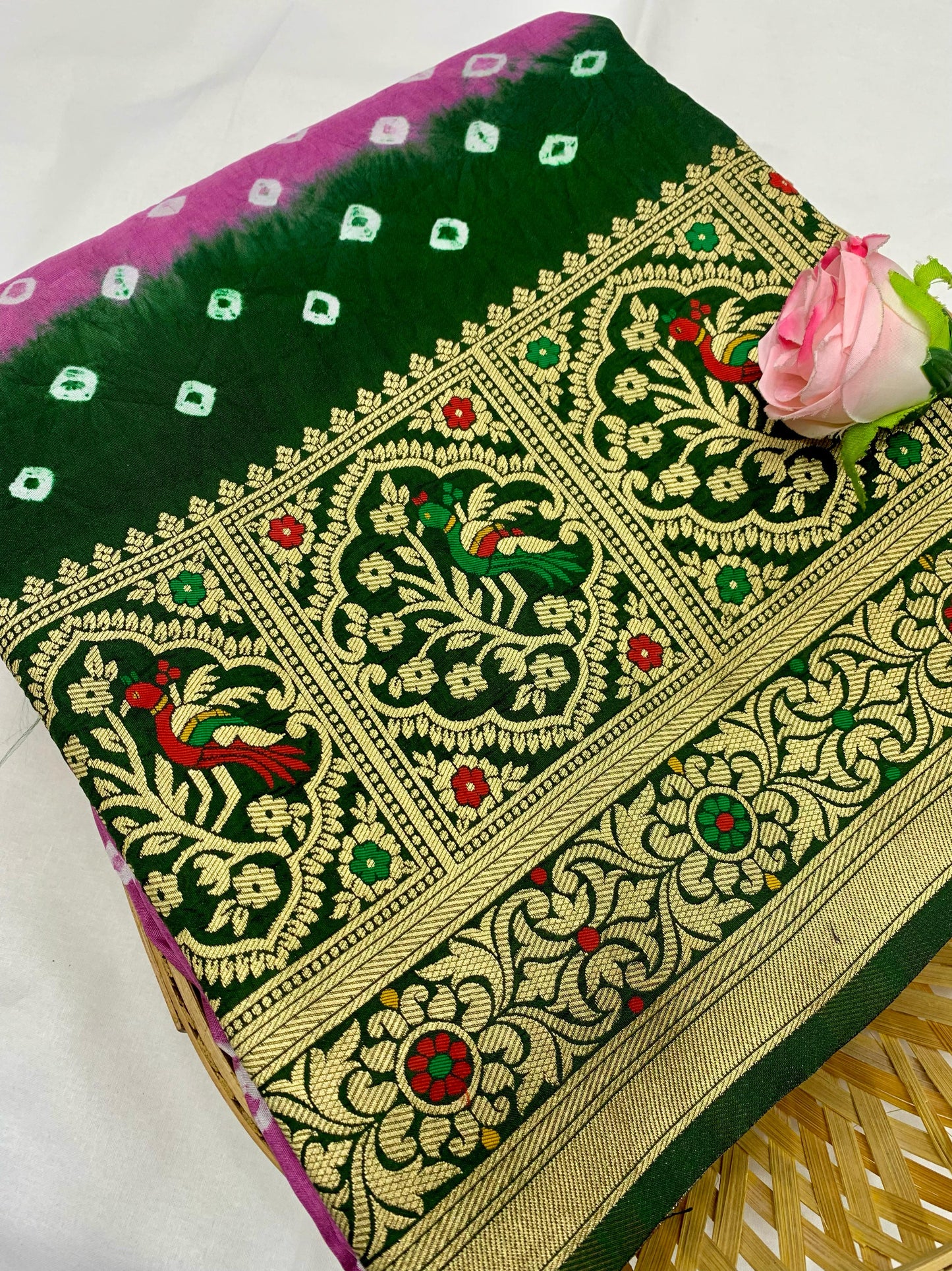 Delightful Jari Work Pink With Green Color Saree