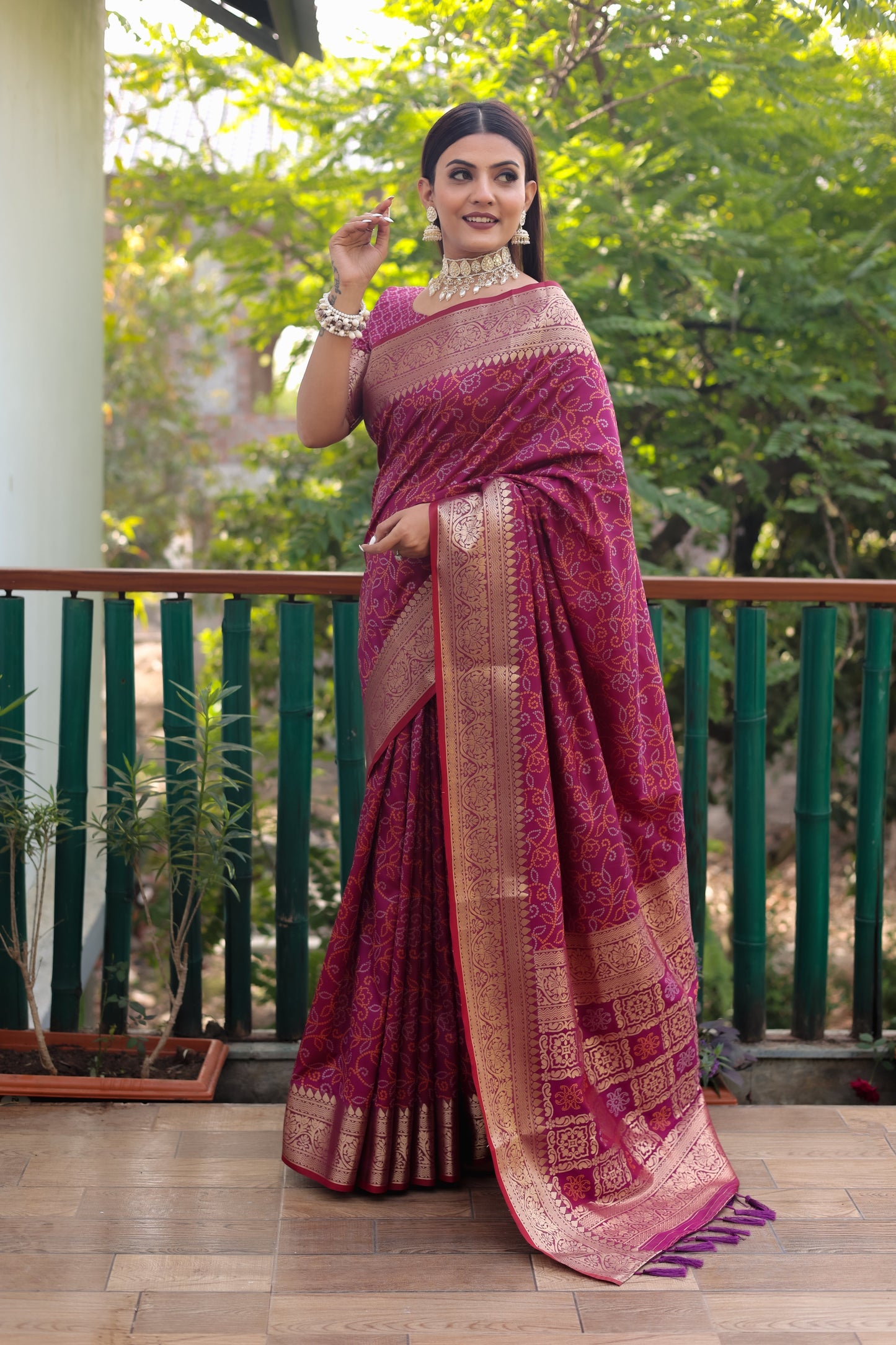 Lovely Silk Bandhej Wine Color Patola Sarees