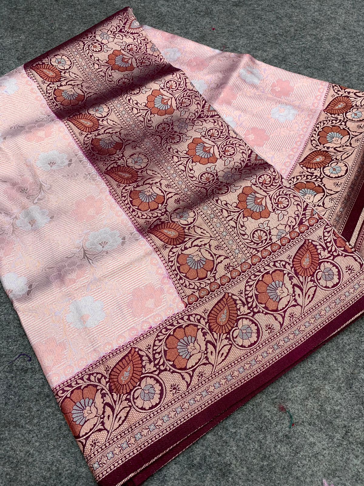 Gorgeous Kanjivaram Maroon & Light Pink Color Silk Sarees