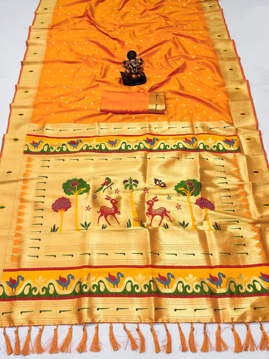 Designer Paithani Haldi Wear Mustard Color Soft Silk Saree