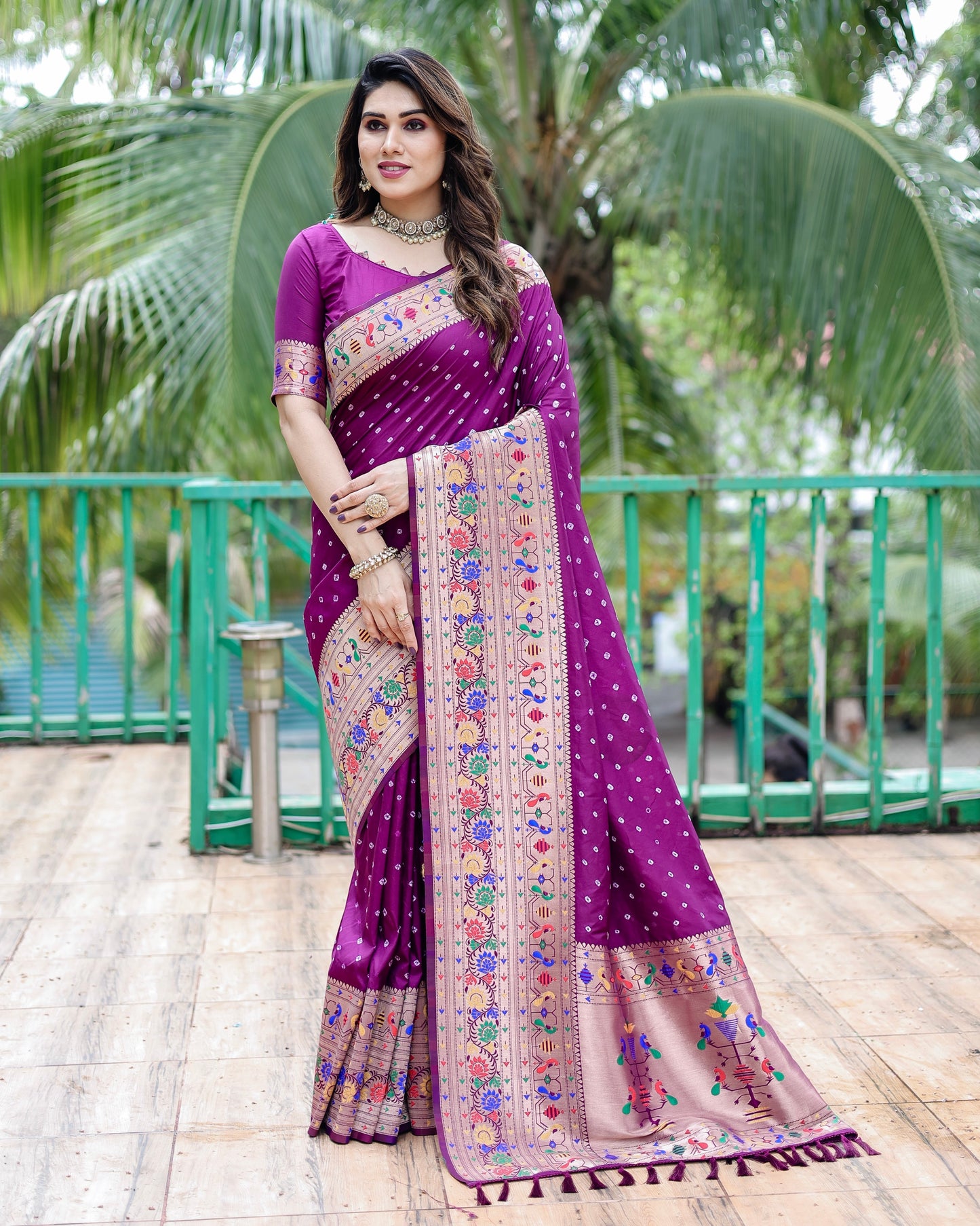 Glorious Paithani Bandhej Purple Color Silk Saree