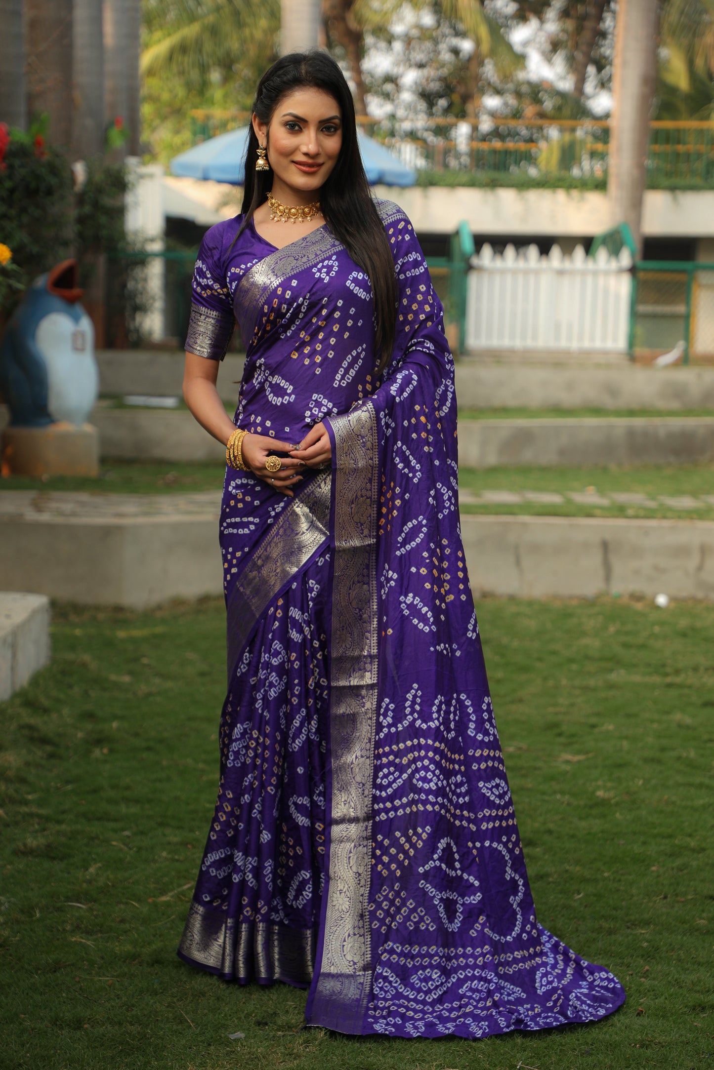 Blissful Kanjivaram Bandhej Royal Blue Color Silk Saree