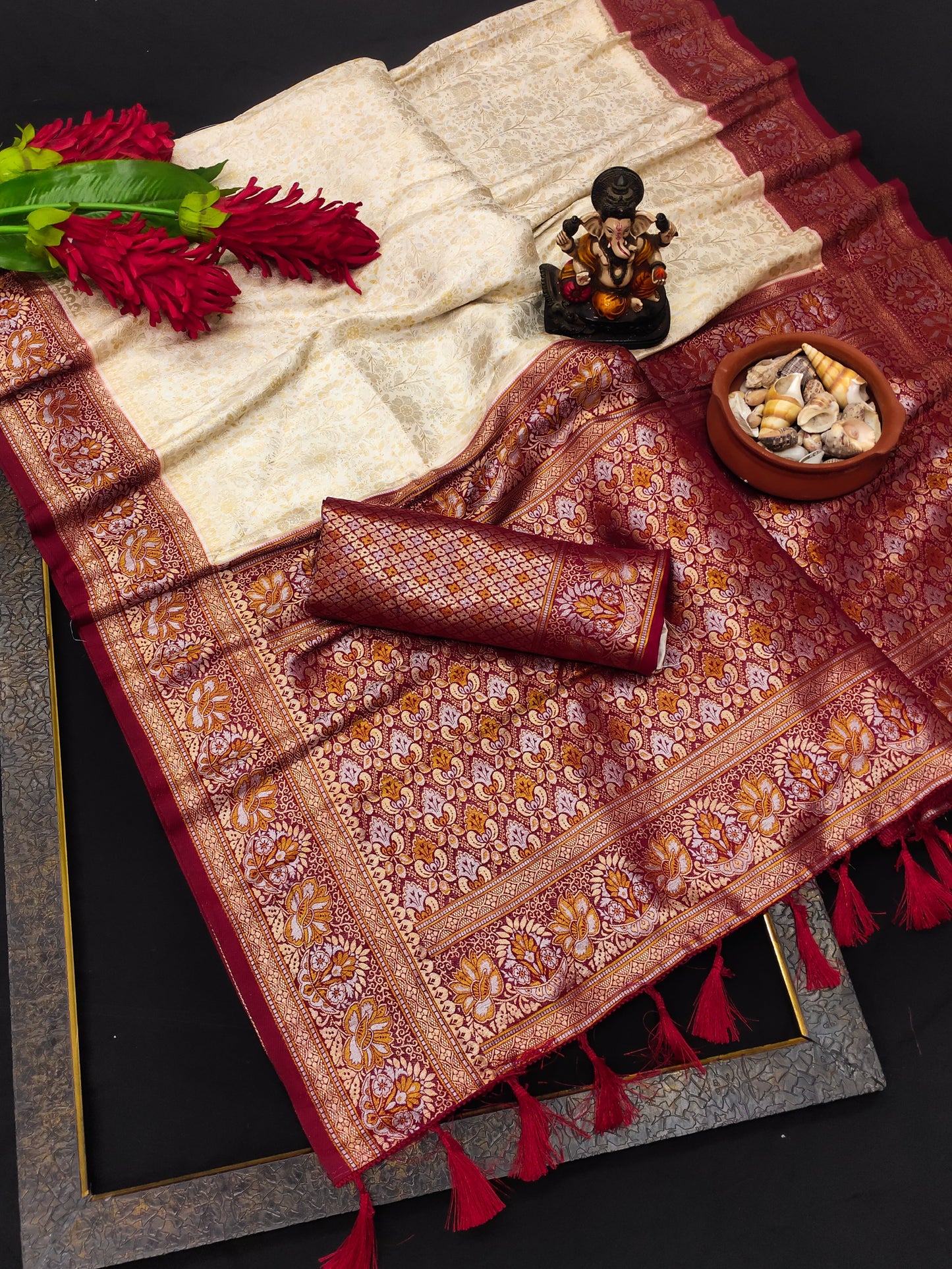 Lovely Kanjivaram Maroon & Cream Color Soft Silk Saree