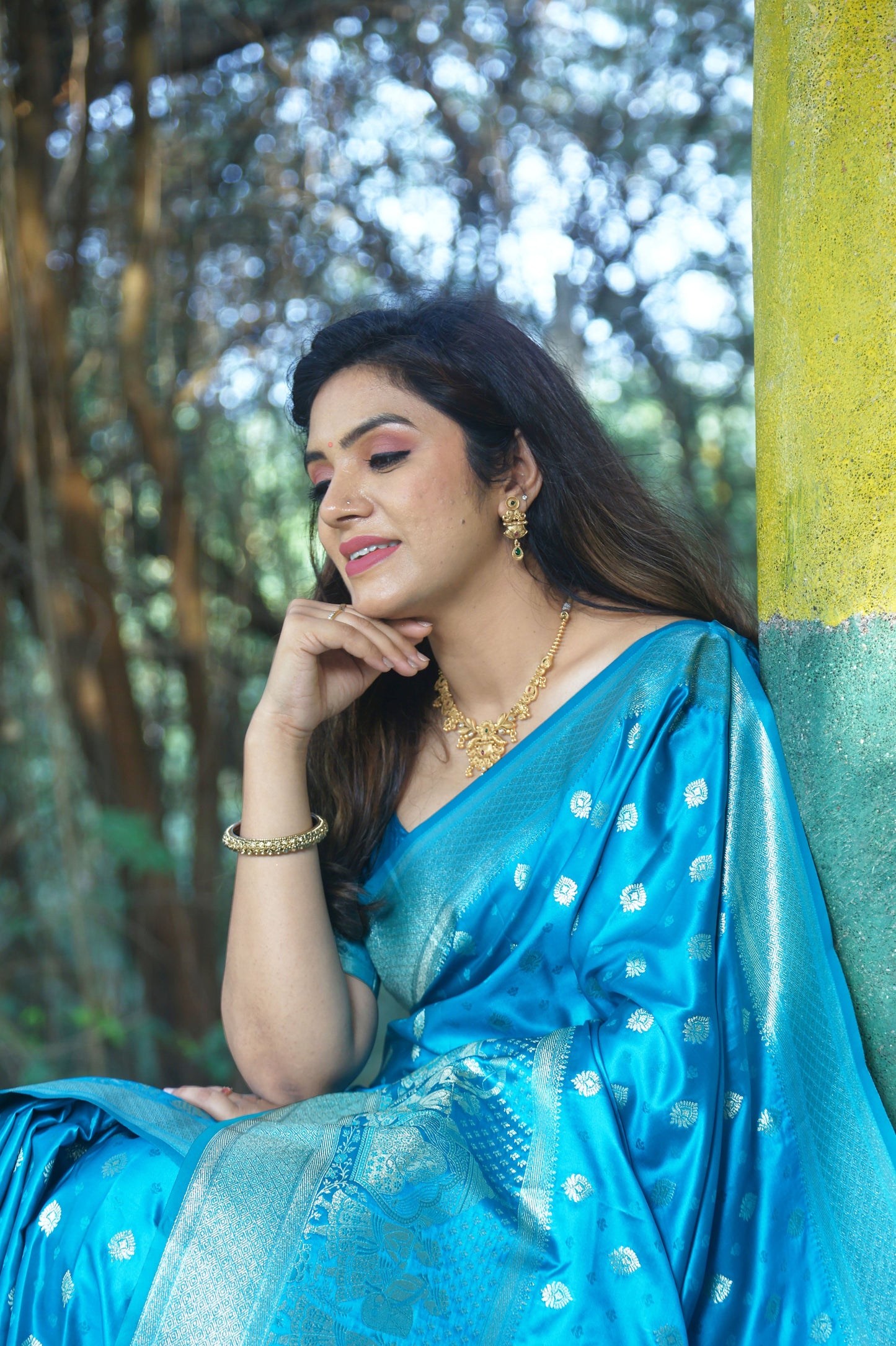 Beautiful Kanjivaram Soft Satin Sky Blue Silk Saree