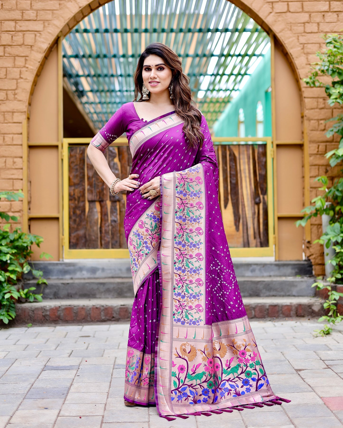 Charming Bandhej Paithani Rani Color Silk Saree