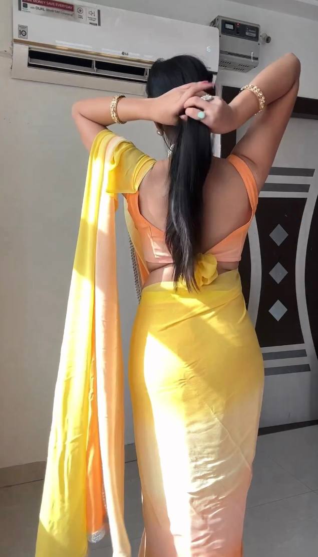 Glimmering Georgette Yellow Color Ready To Wear Saree