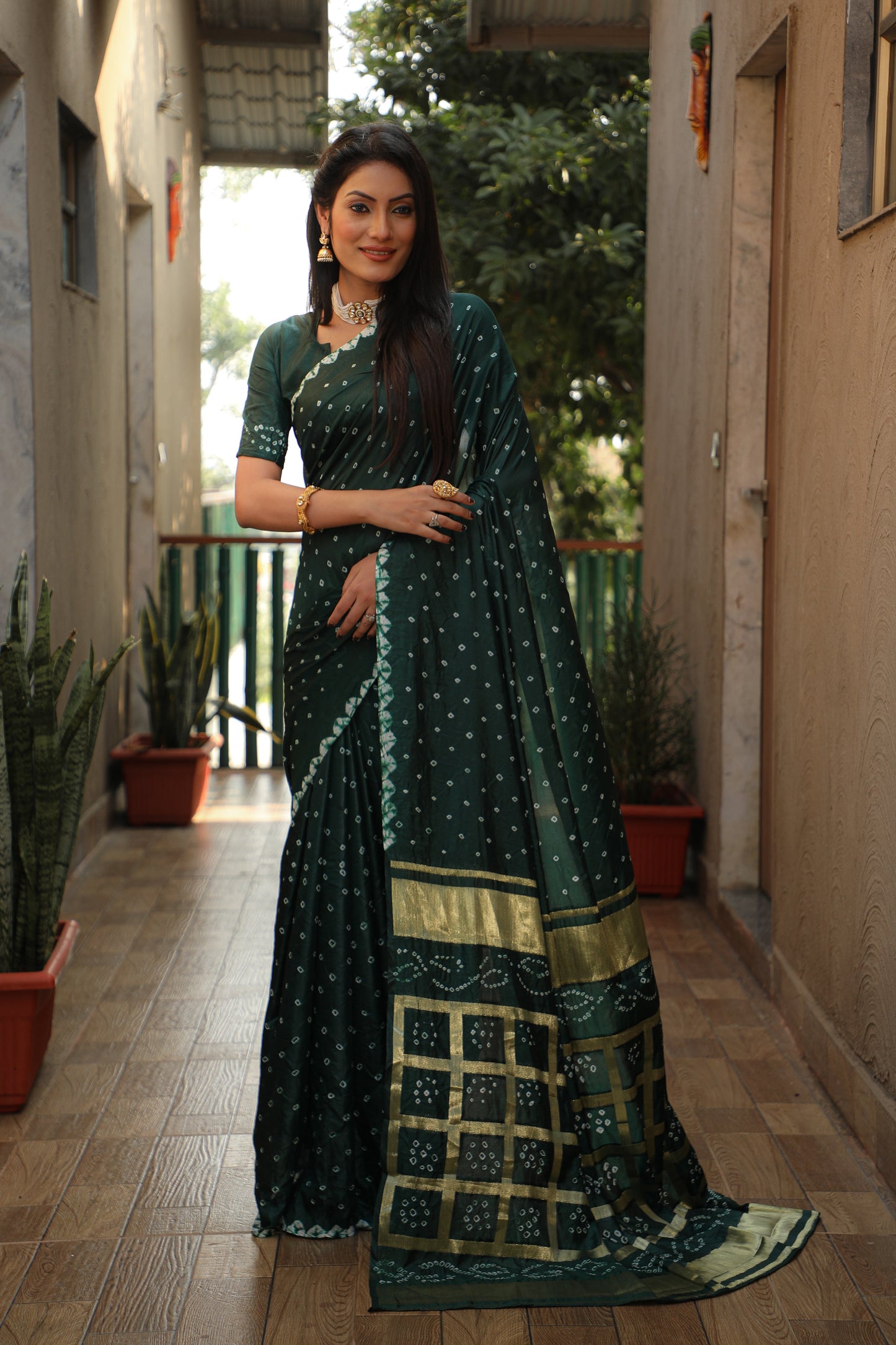 Luxuriant Bandhej Green Color Silk Saree