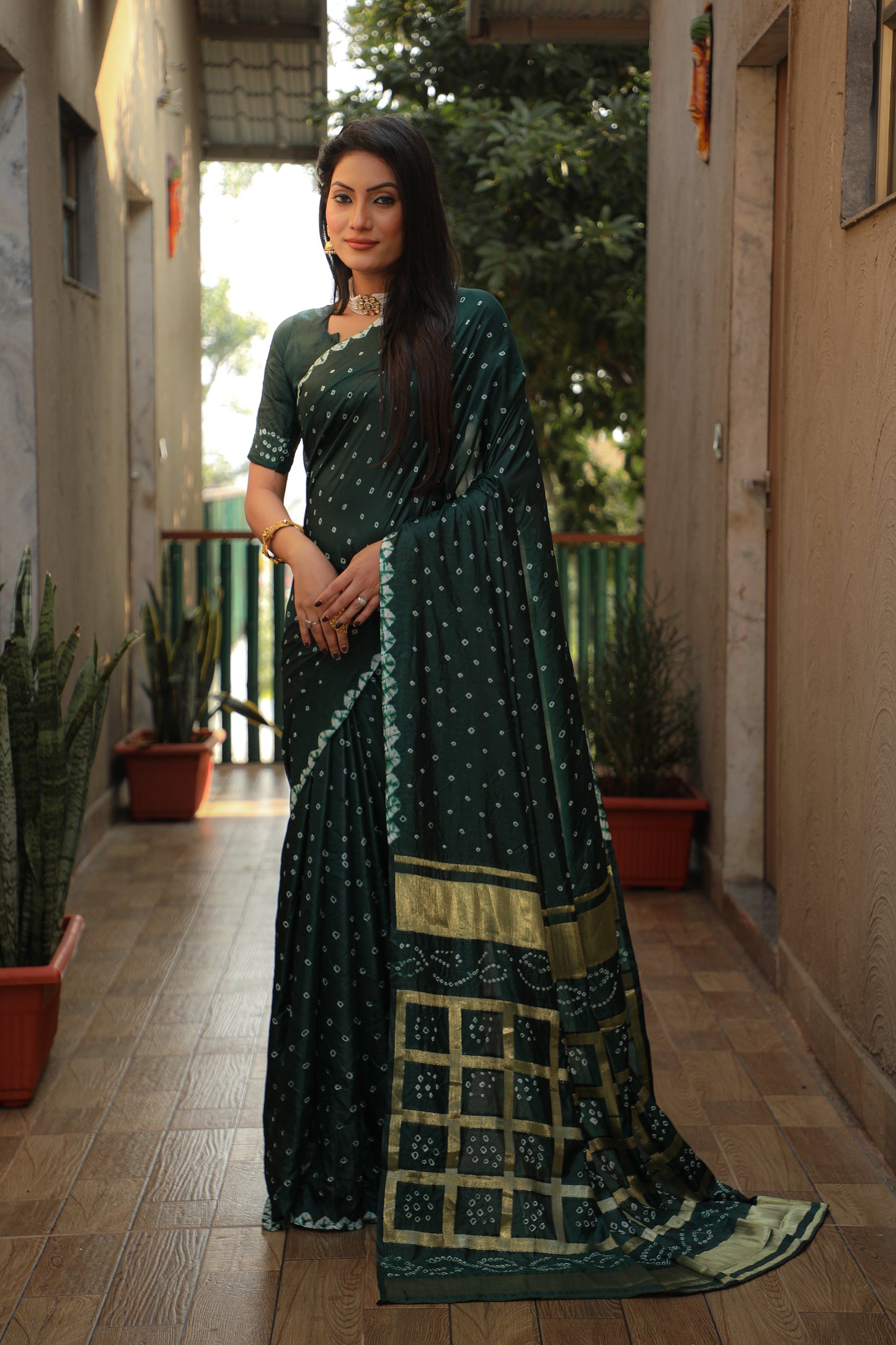 Luxuriant Bandhej Green Color Silk Saree