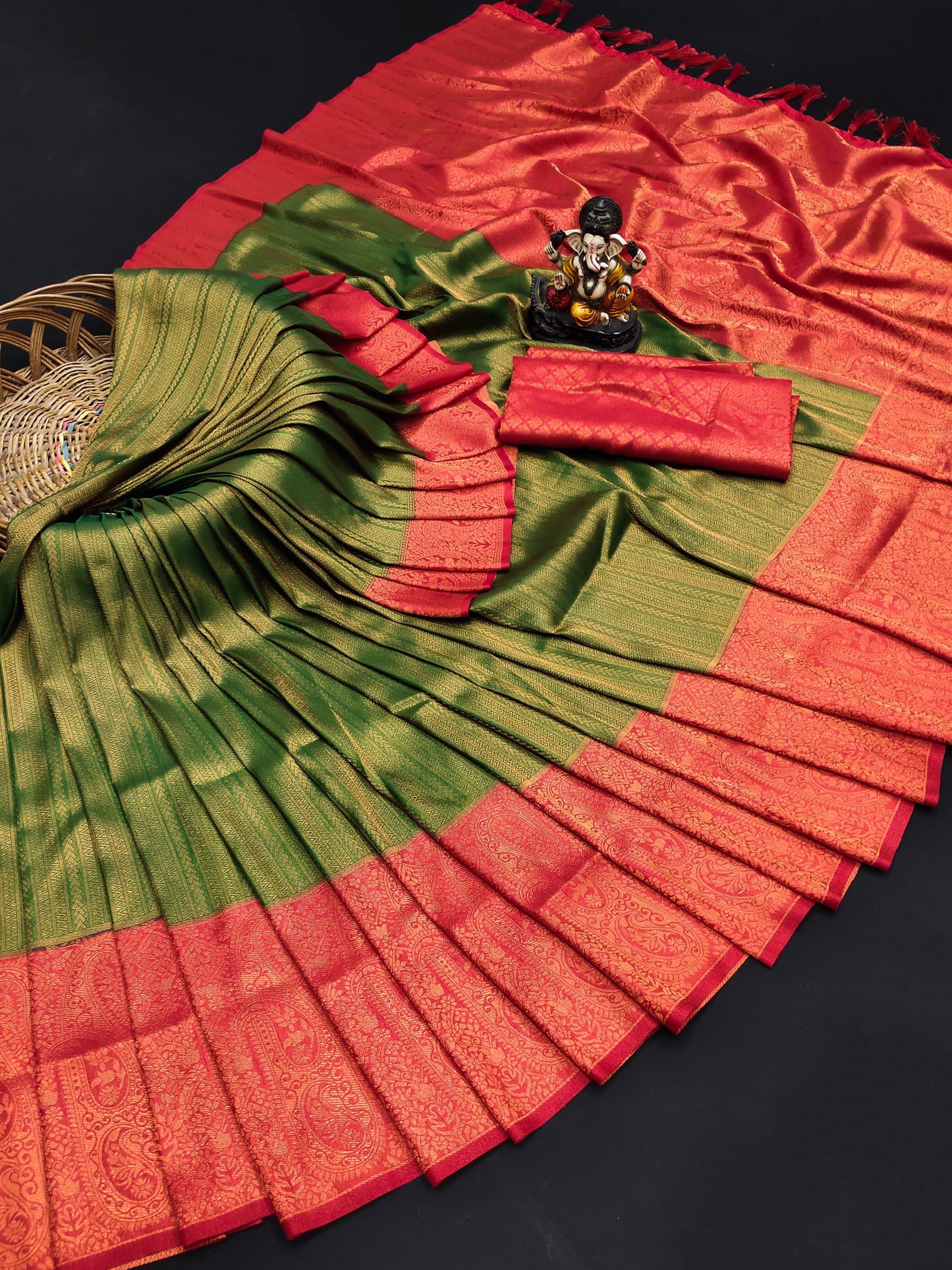 Elegant Banarasi Green Color Soft Silk sarees