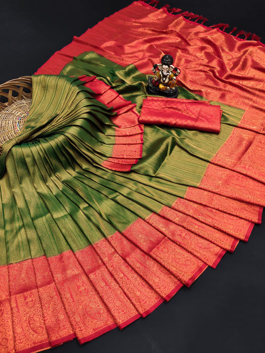 Elegant Banarasi Green Color Soft Silk sarees