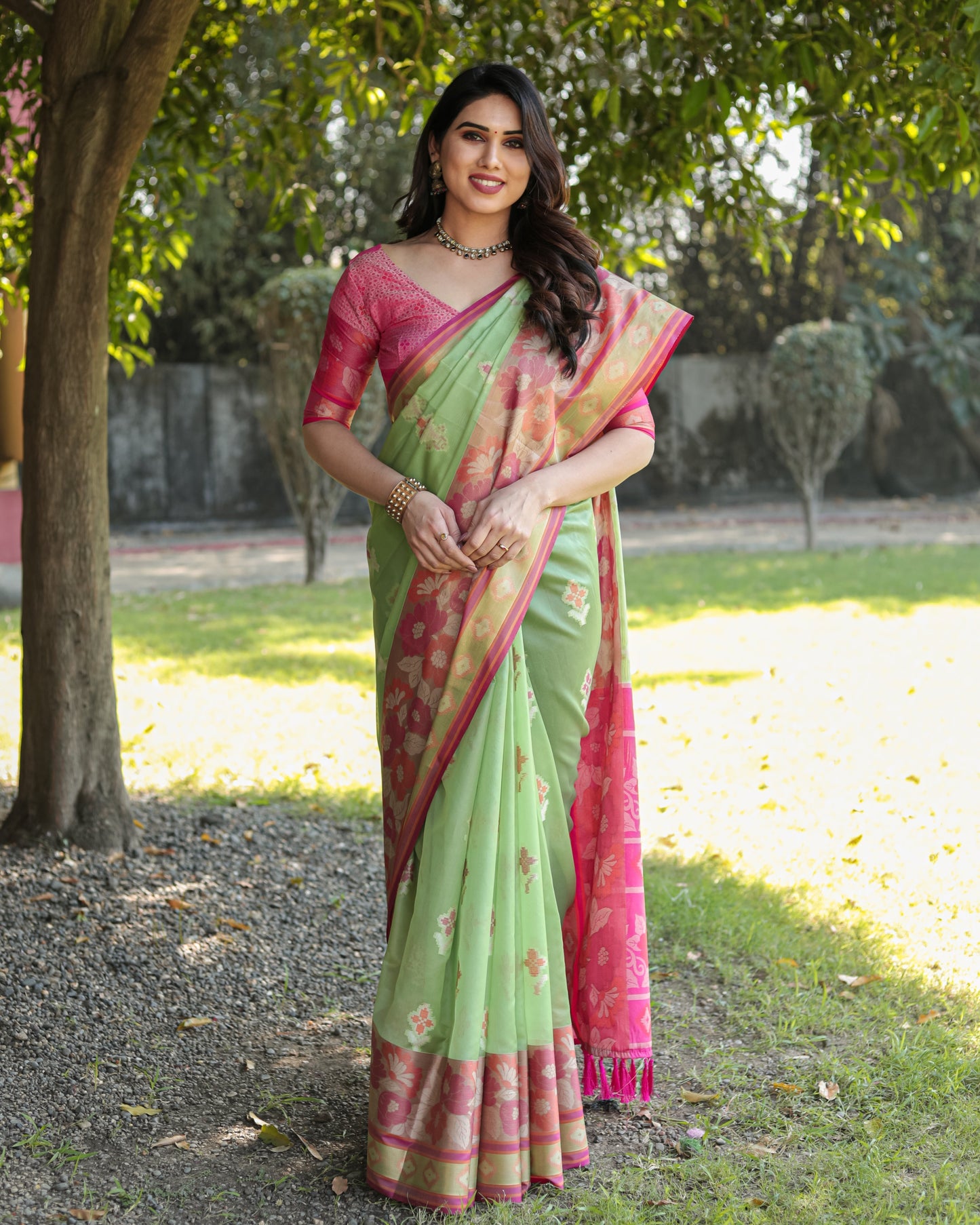 Trendy Organza Perrot Color Silk Sarees