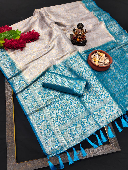 Lovely Kanjivaram Sky Blue Color Soft Silk Saree