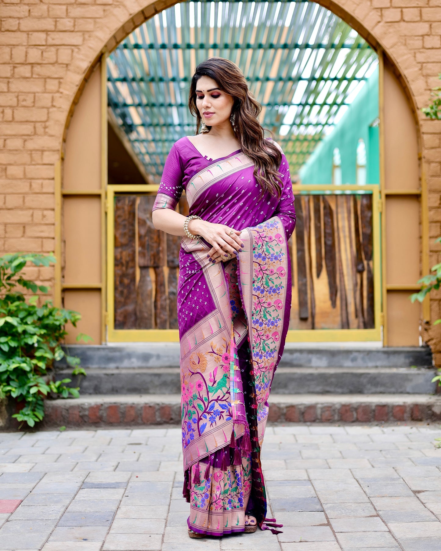 Charming Bandhej Paithani Rani Color Silk Saree