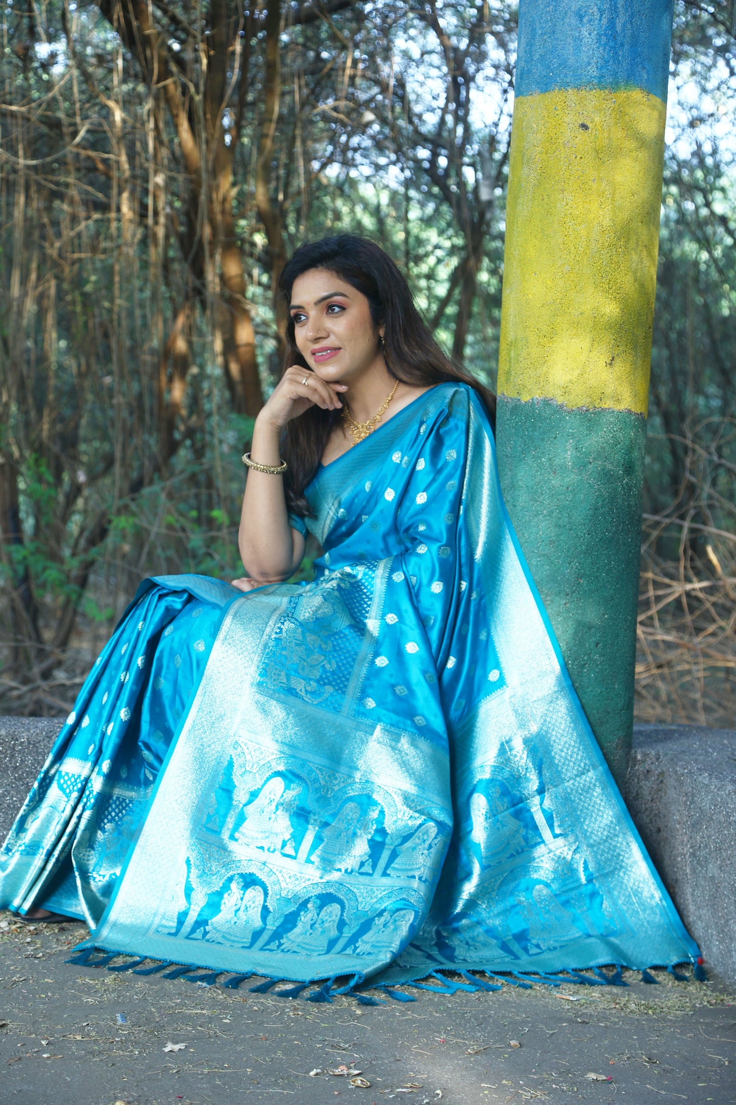 Beautiful Kanjivaram Soft Satin Sky Blue Silk Saree