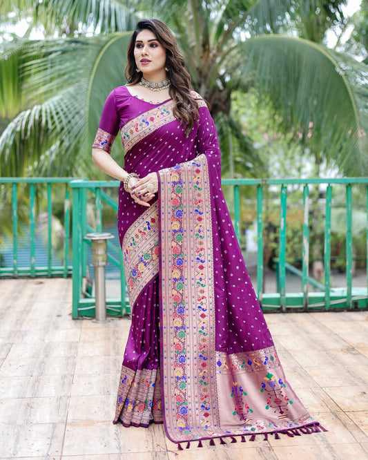 Glorious Paithani Bandhej Purple Color Silk Saree