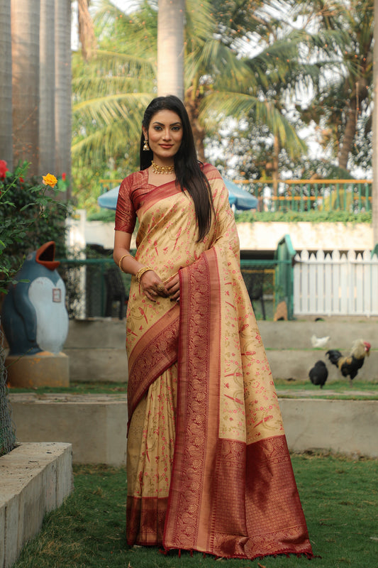 Glossy Kanjivaram Yellow Color Soft Silk Saree