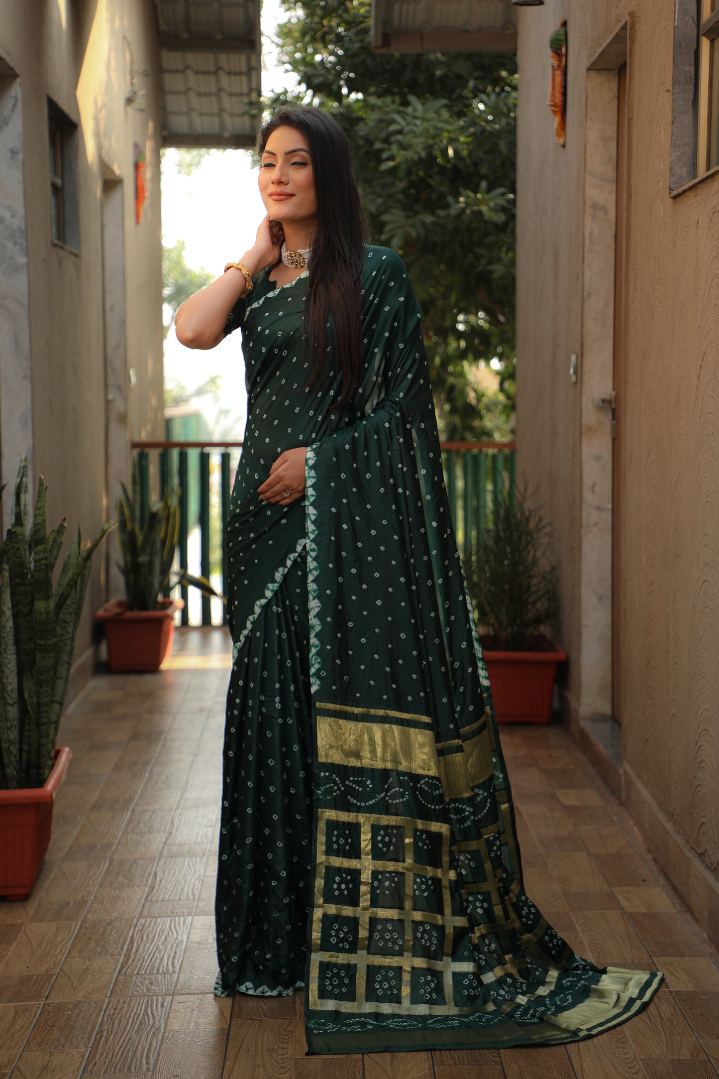 Luxuriant Bandhej Green Color Silk Saree