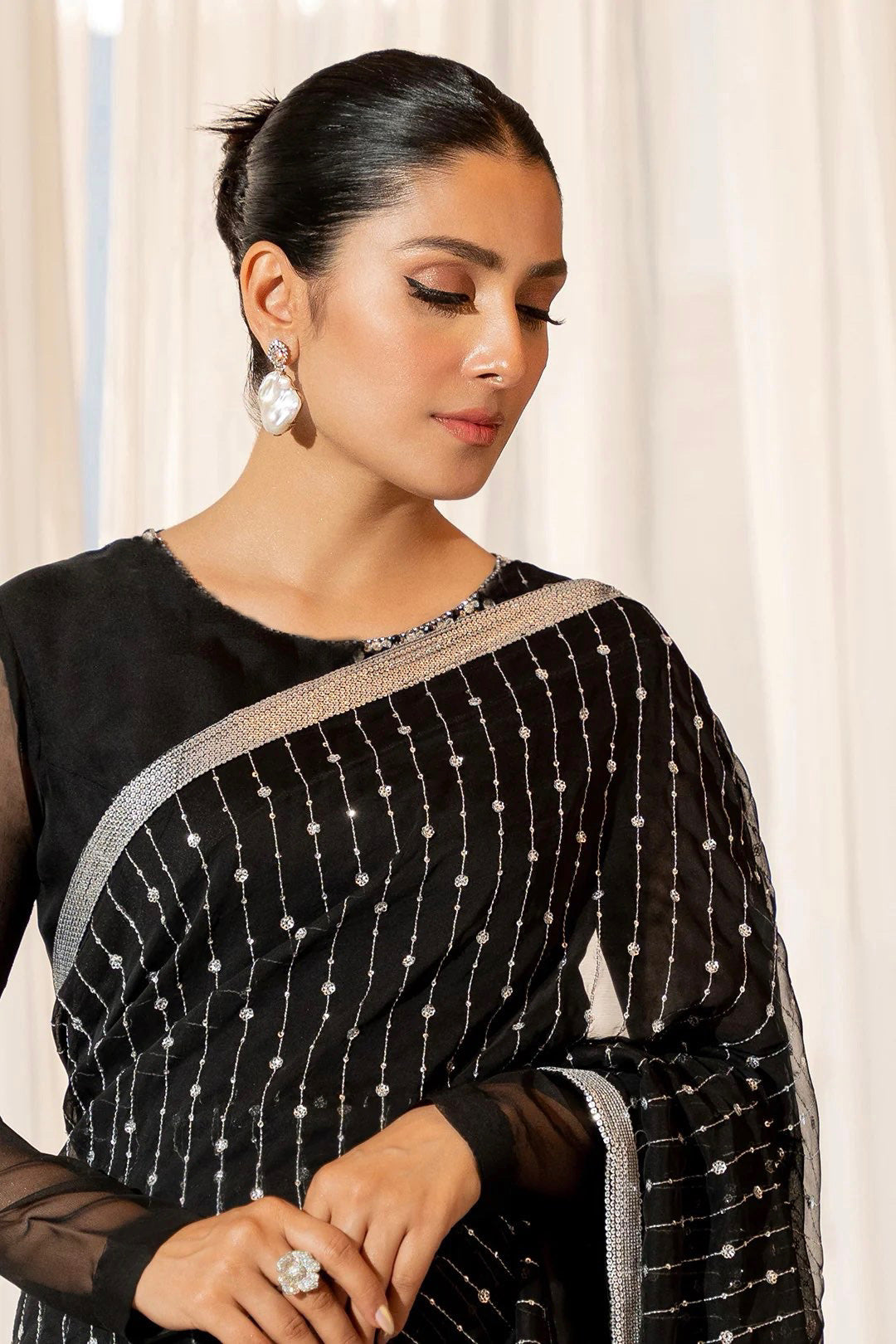 Fantastic Georgette Black Color Saree