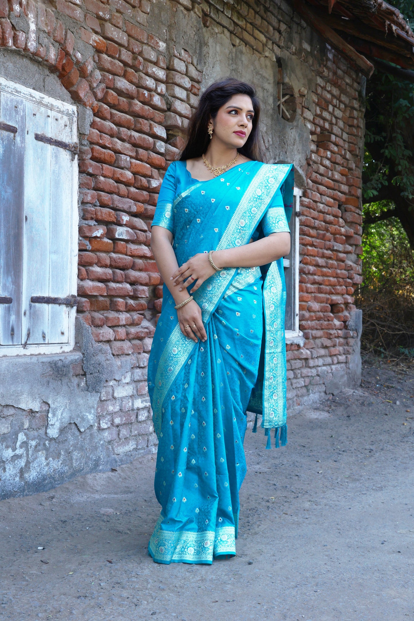 Beautiful Kanjivaram Soft Satin Sky Blue Silk Saree