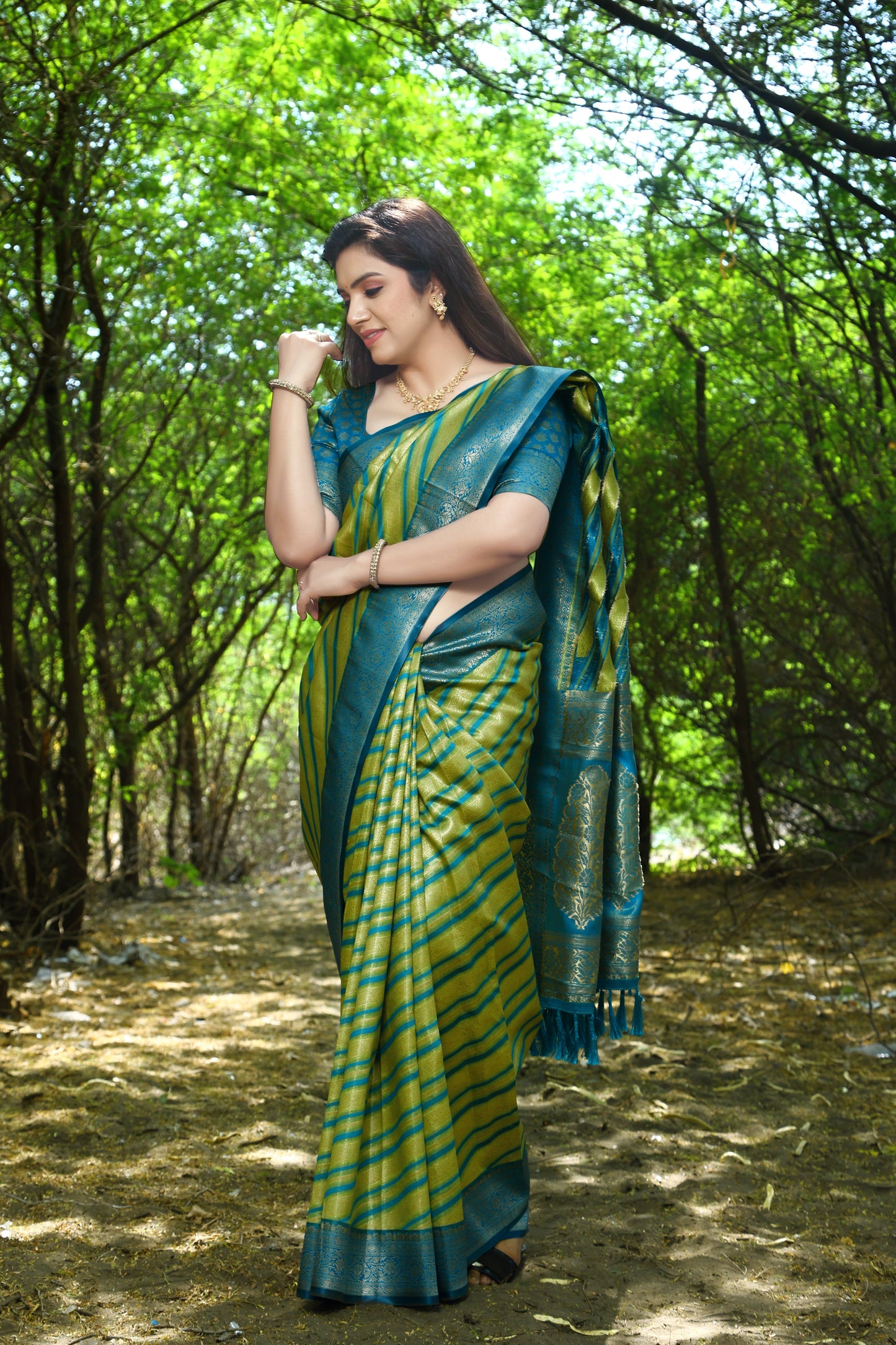 Designer Jaquard Soft Satin Blue Silk Saree