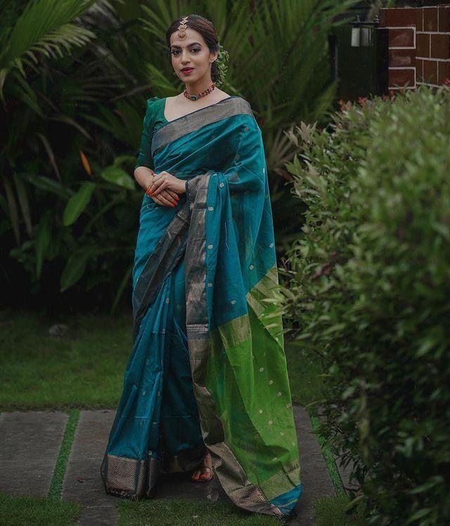 Classic Jacquard Silk Rama Color Saree