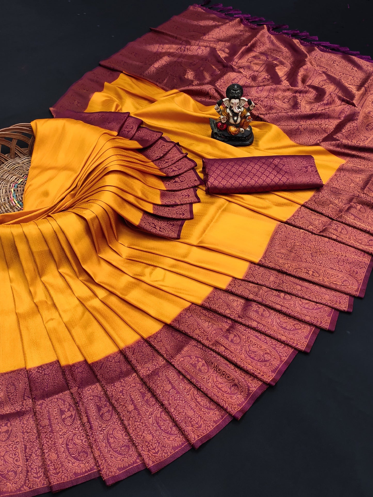 Elegant Banarasi Orange Color Soft Silk sarees