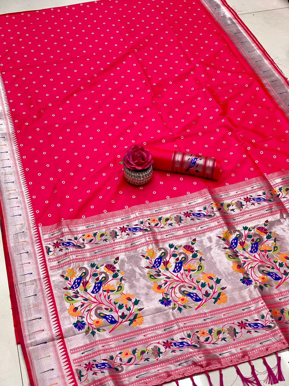 Precious Banarasi Paithani Pink Color Soft Silk Saree