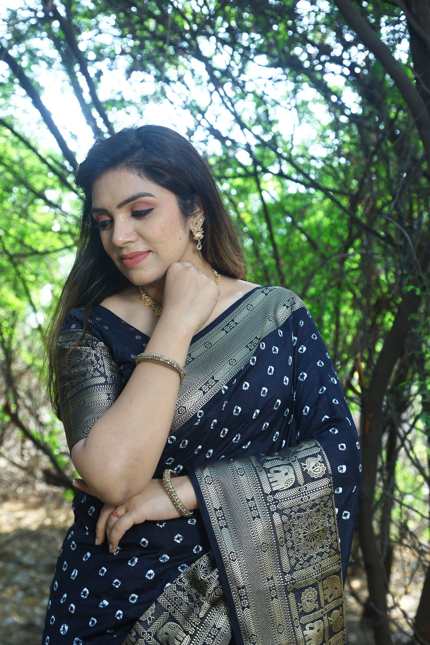 Precious Bandhej Kanjivaram Silk Black Color Saree