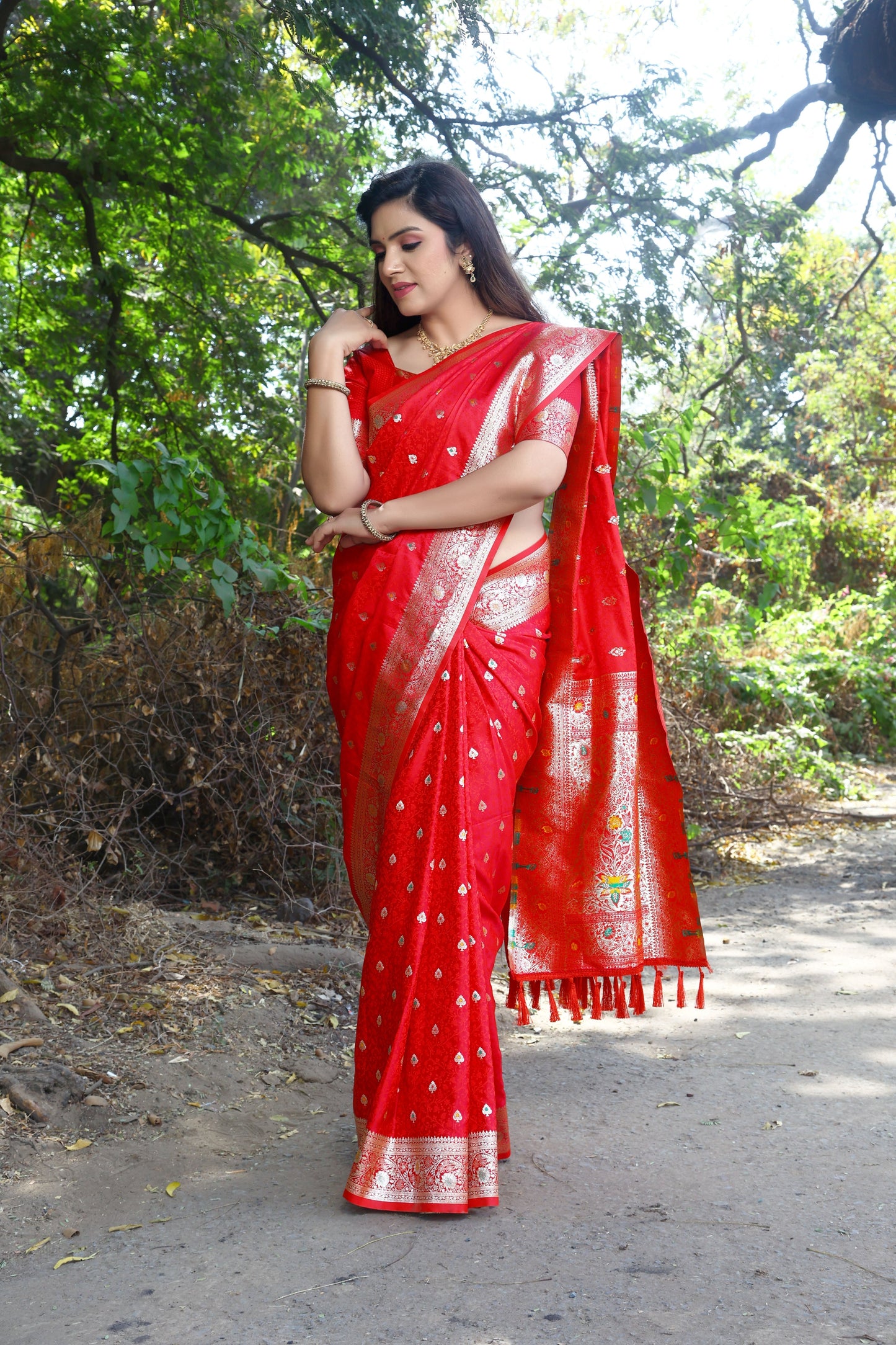 Beautiful Kanjivaram Soft Satin Red Silk Saree