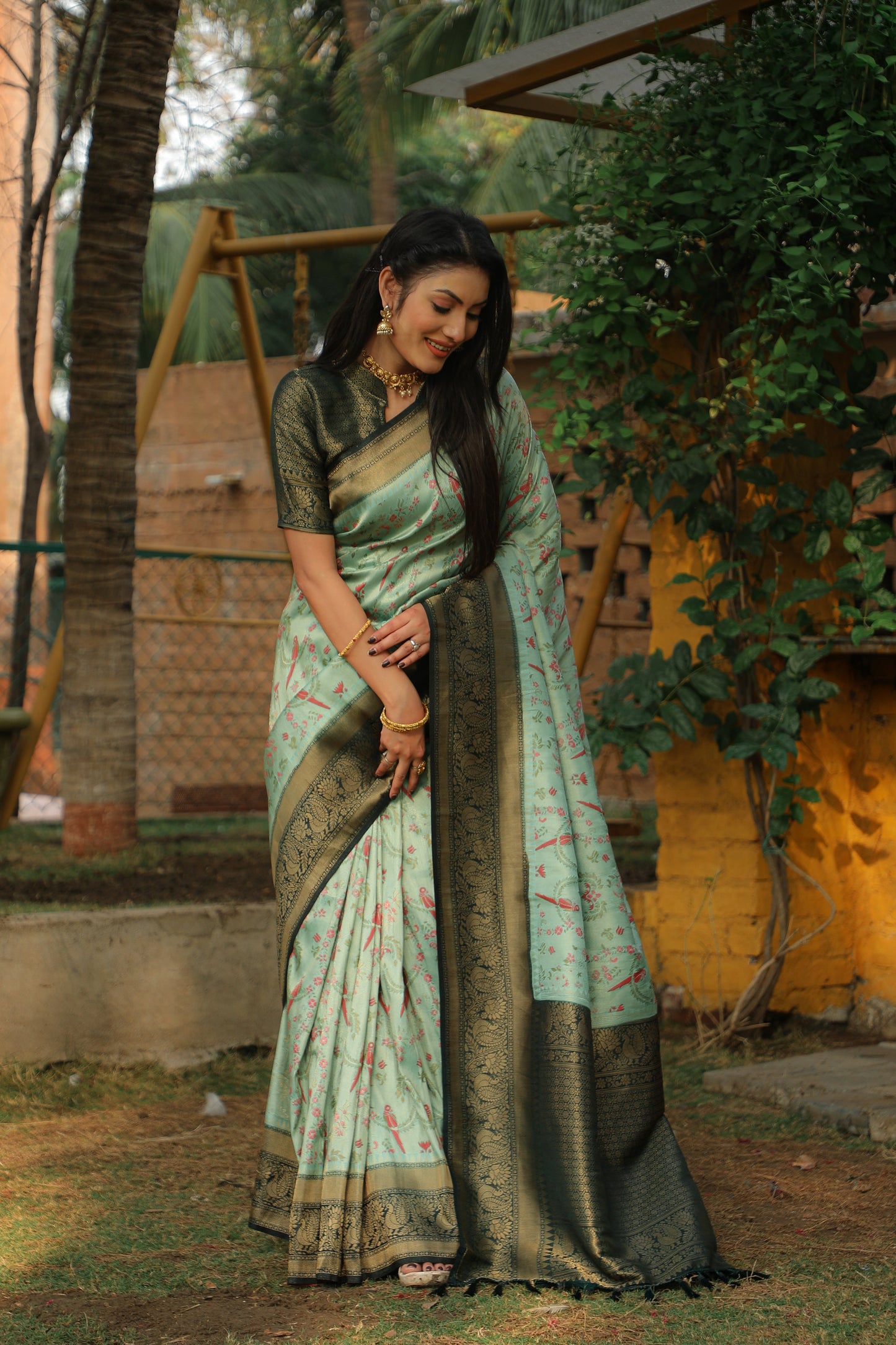 Glossy Kanjivaram Pista Color Soft Silk Saree