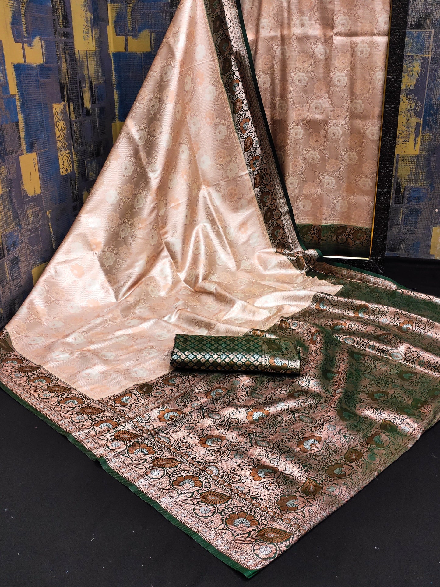 Gorgeous Kanjivaram Green & Cream Color Silk Sarees