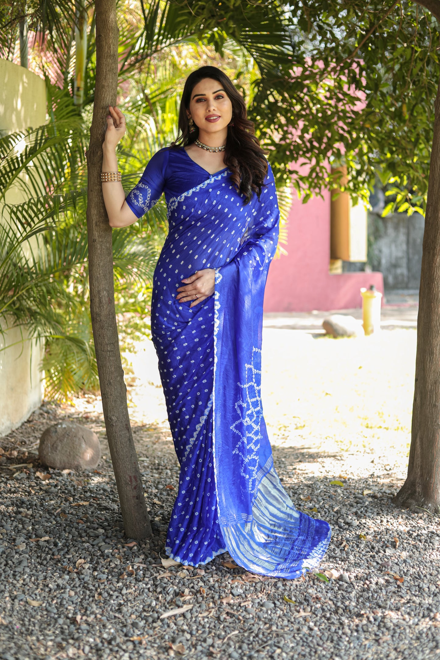 Gorgeous Pure Bandhej Blue Color Silk Saree