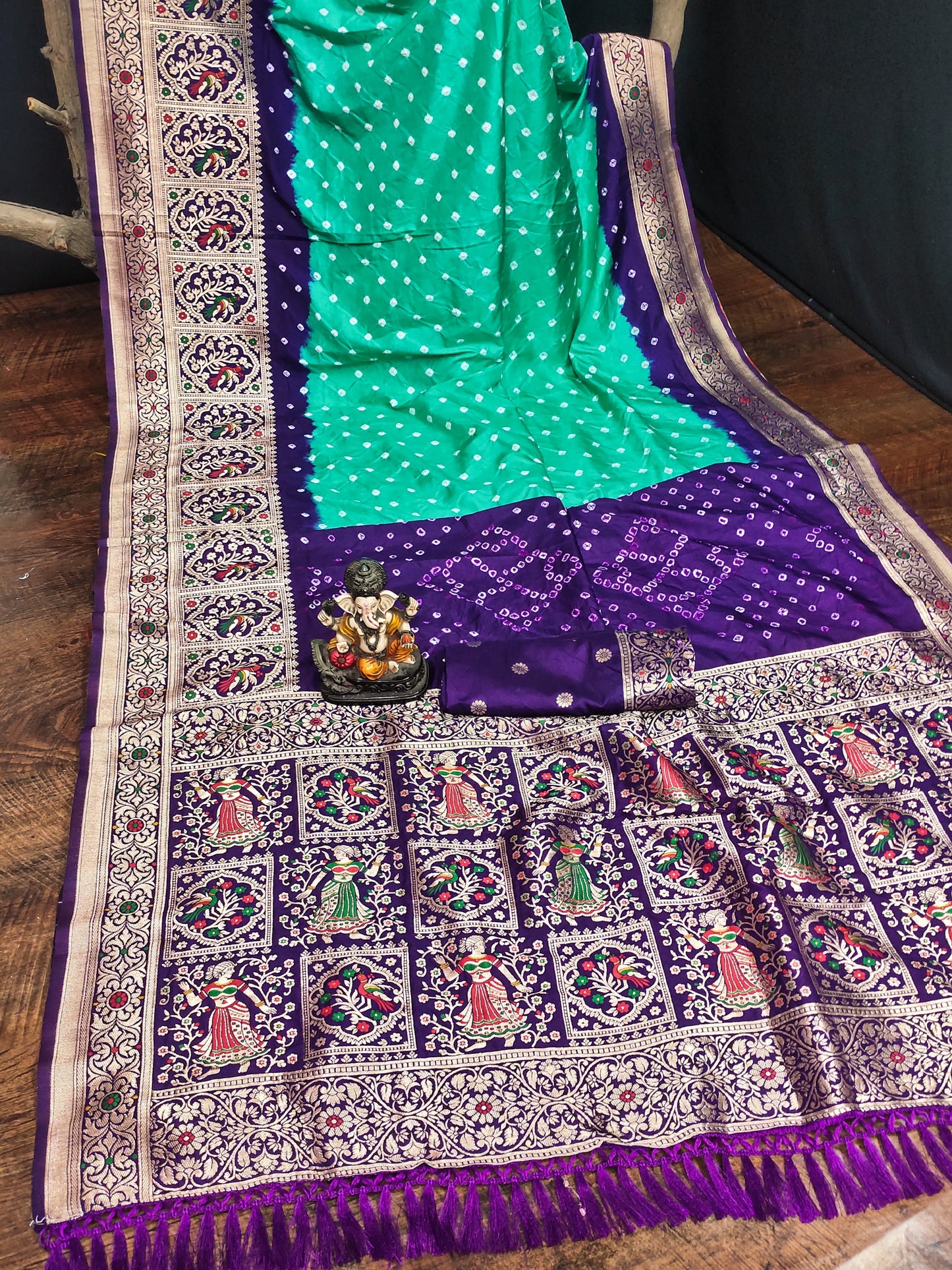 Delightful Jari Work Rama With Purple Color Saree