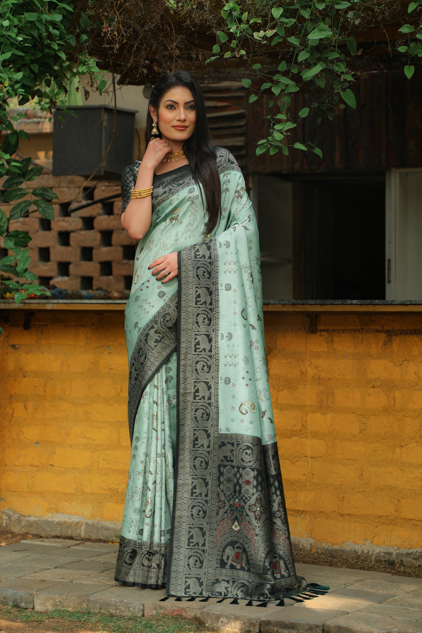 Innovative Soft Silk Zari Weaving Pista Color Saree