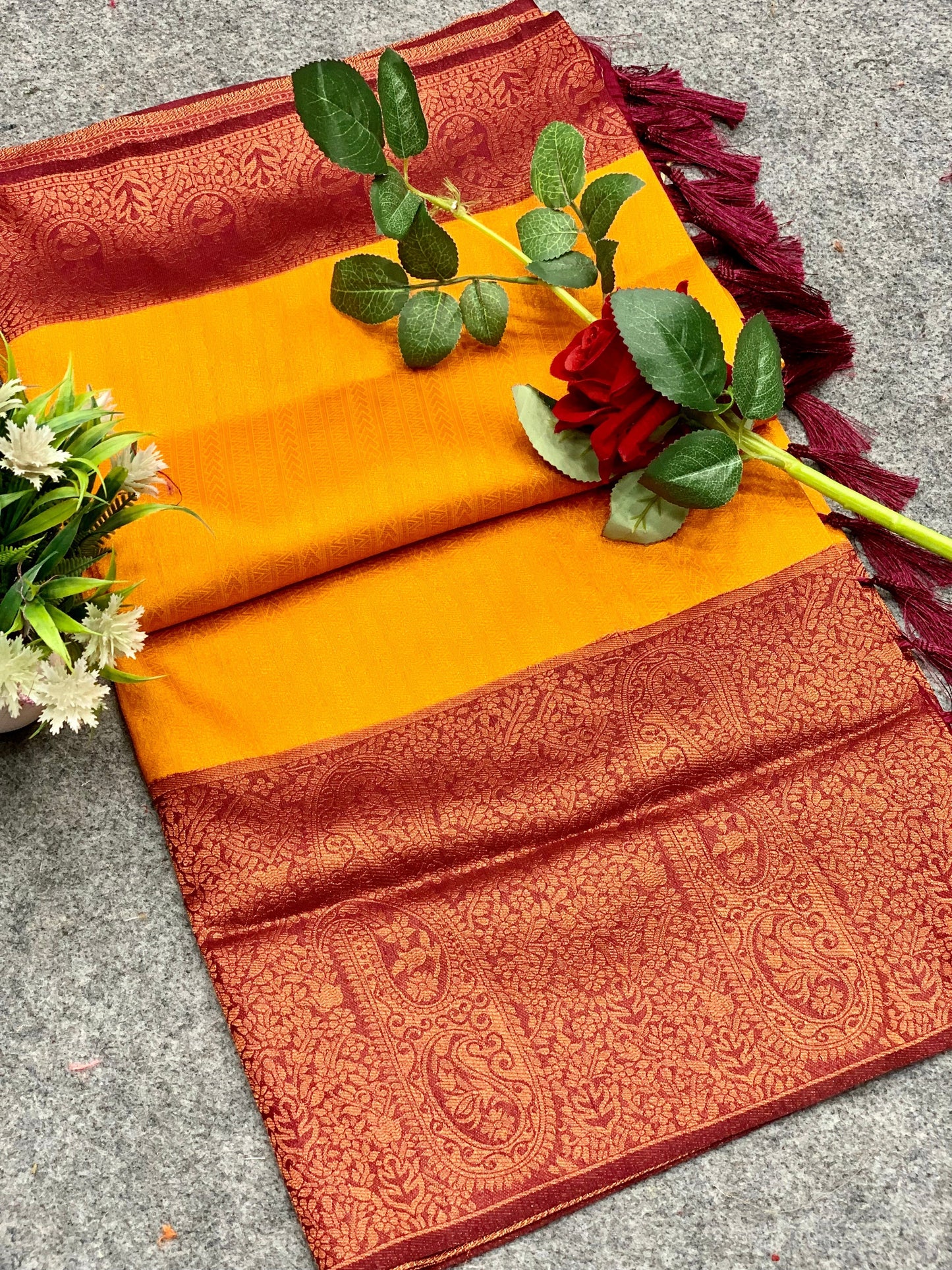 Elegant Banarasi Orange Color Soft Silk sarees