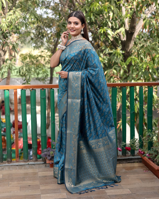 Shining Bandhej Patola Teal Color Silk Sarees