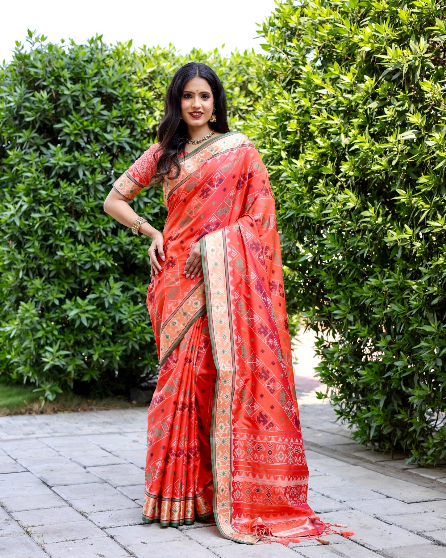 Designer Patola Silk Designed Orange Sarees