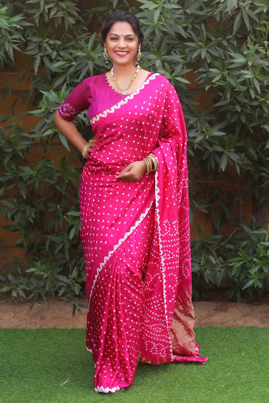 Glorious Bandhej Pink Color Silk Saree