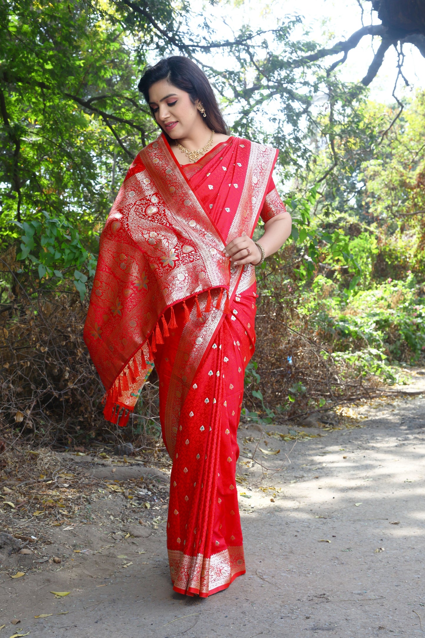 Beautiful Kanjivaram Soft Satin Red Silk Saree