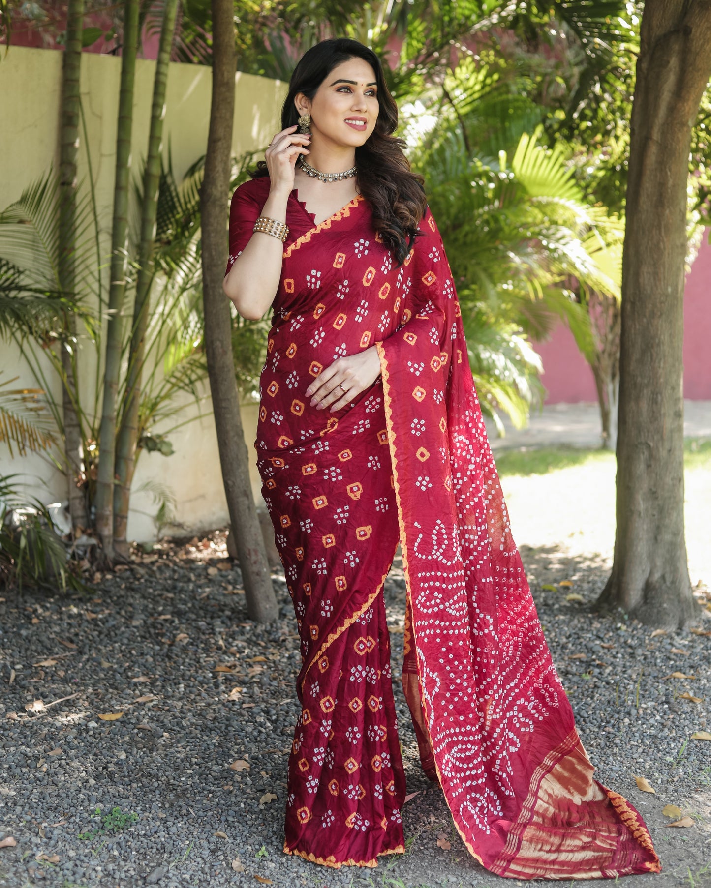 Luxuriant Bandhej Red Color Silk Saree